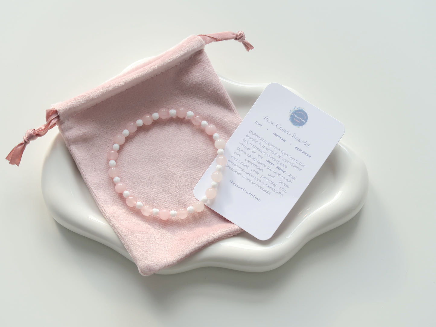 Natural Quartz Bracelet with accent beads - Healing Gemstones - Heart Stone - Love, Harmony, Inner Peace - Elegant Crystal Jewellery