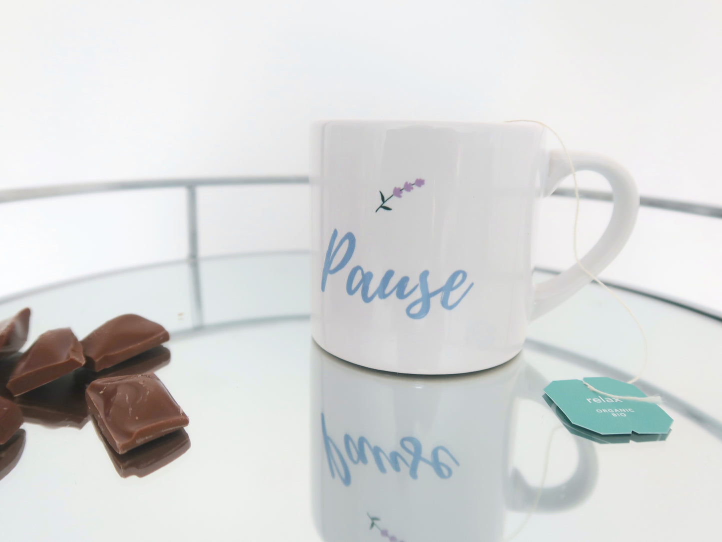 "Pause" Small Ceramic Mug – 6oz Mindful Coffee Cup with Lavender Design | White Finish | Peaceful Living Gift