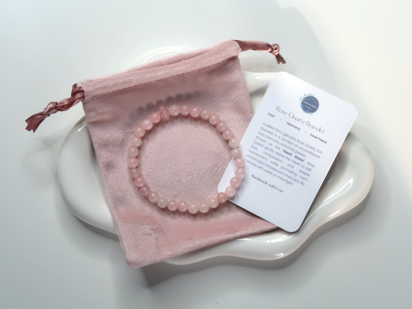 Natural Quartz Bracelet - Healing Gemstones - Heart Stone - Love, Harmony, Inner Peace - Elegant Crystal Jewellery