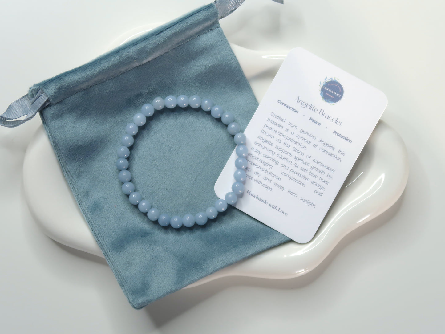 Natural Angelite Bracelet - Healing Gemstones - The Stone of Awareness, Intuition, Peace - Elegant Crystal Jewellry