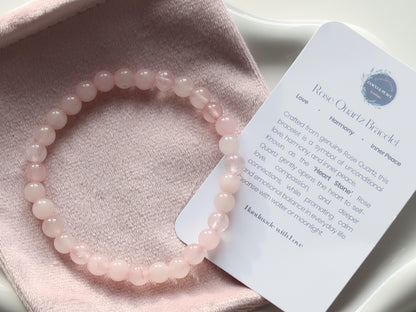 Natural Quartz Bracelet - Healing Gemstones - Heart Stone - Love, Harmony, Inner Peace - Elegant Crystal Jewellery