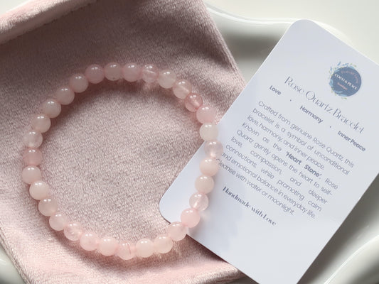 Natural Quartz Bracelet - Healing Gemstones - Heart Stone - Love, Harmony, Inner Peace - Elegant Crystal Jewellery