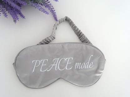 Peace Mode Satin Grey Sleep Set – Eye Mask, Scrunchie & Travel Pouch | 100% Satin for Restful Sleep & Hair Protection