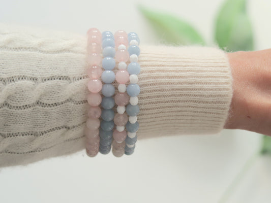 Natural Quartz Bracelet with accent beads - Healing Gemstones - Heart Stone - Love, Harmony, Inner Peace - Elegant Crystal Jewellery