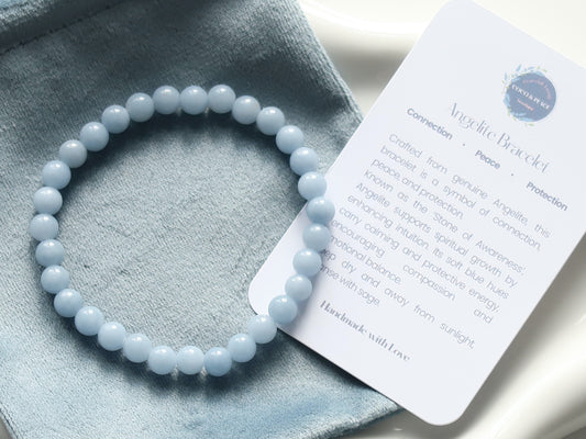 Natural Angelite Bracelet - Healing Gemstones - The Stone of Awareness, Intuition, Peace - Elegant Crystal Jewellry