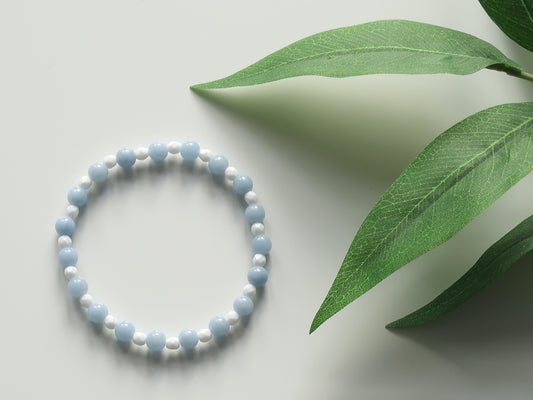 Natural Angelite Bracelet with accent beads - Healing Gemstones - The Stone of Awareness, Intuition, Peace - Elegant Crystal Jewellry