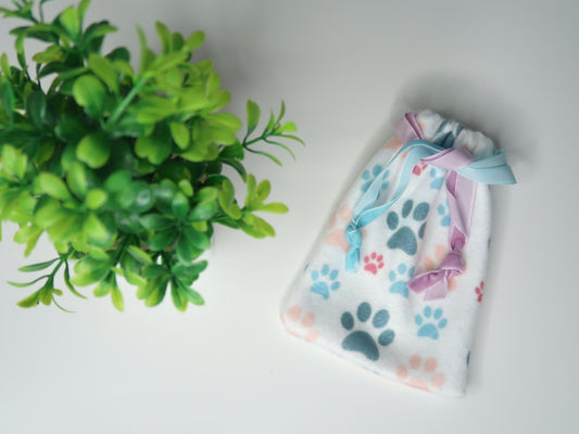 Paw Print Fleece Drawstring Pouch – 4x5.5 inch - Reusable Pouch for Pet Treats, Travel & Gifts